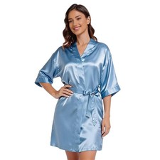 ASIDEMOND Women's Short Silky Satin Kimono Robe Bridal Bridesmaid Wedding Par...