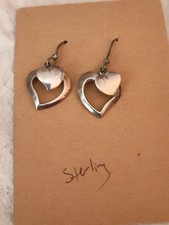 Sterling Silver Double Hearts Dangle Earrings D15