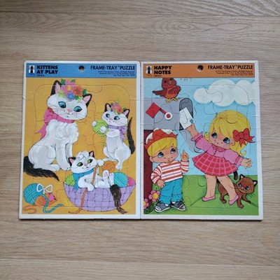 Rainbow Works Tray Puzzles VTG 1973 Happy Notes 75910-2 Kittens at Play 75910-4