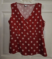 Liz Claiborne Womens L Red White Floral V-Nec...