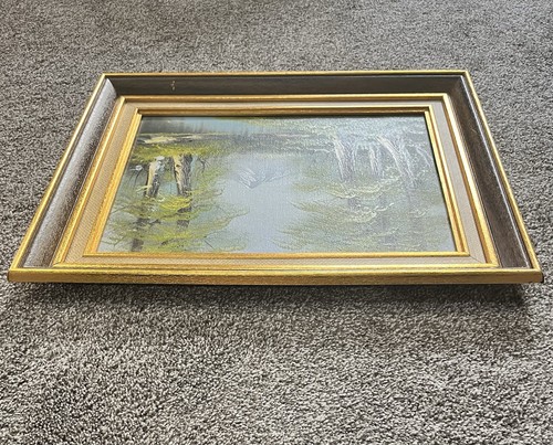 Vintage Framed S. Hopkins Oil Landscape Painting Trees Mountain Scene 20x16 - Picture 8 of 14