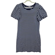 Rachel Parcell Striped T-Shirt Dress Medium Bubble Hem Sleeve Nautical Navy