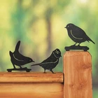 Metal Black Birds Fence Topper Set of 3 Garden Decor Fake Birds US
