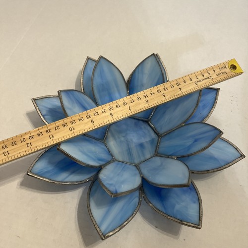 Rare Blue Lotus Flower Opalescent Stained Glass Table Decor Stunning - Picture 10 of 13