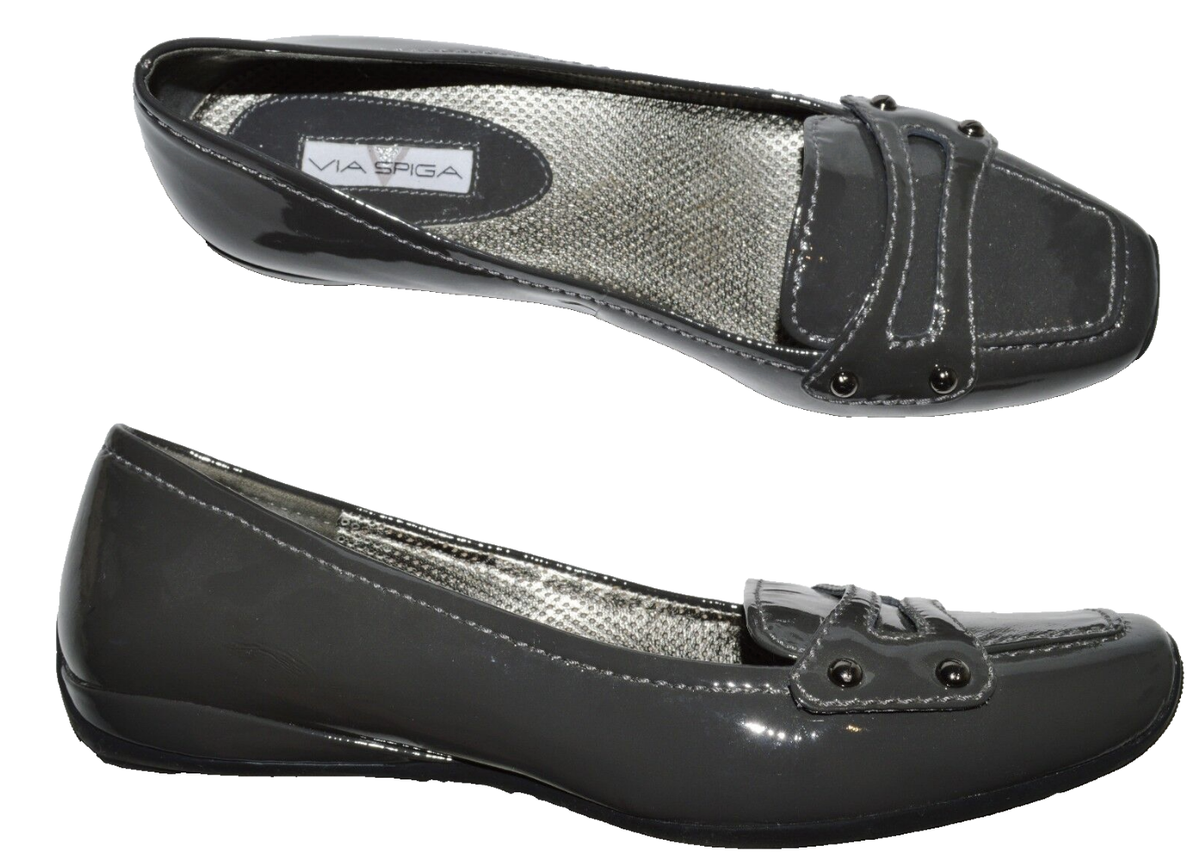 VIA SPIGA SIZE M GRAY PATENT LEATHER BALLET FLATS SHOES STUD