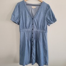Madewell Jean Dress Denim Puff Sleeve Button Women's 12 Lightweight