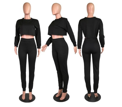 Women-Two-Piece-Set-Biker-Tracksuits-O-Neck-Crop-Top-Pencil-Pants-Streetwear-J3