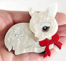 Sweeeet! 2 5/8" NEW BABY REINDEER FAWN DEER LAYERED ACRYLIC CHRISTMAS BROOCH PIN