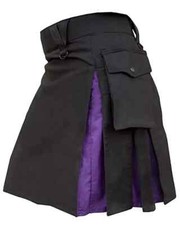 Modern Fashion Utility Kilts Black  Purple Hybrid Kilt For Men Size 28" to 50"