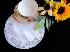 BELGIAN FLANDERS Handmade Bobbin Lace on Linen - Large Wine / Tea Doily 8" Diam.