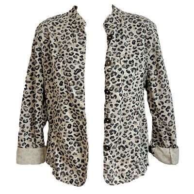 Caslon Leopard Print Button Down Lightweight Casual Utility Jacket M Tan  Black