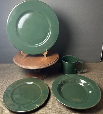 Ralph Lauren Hunter Green 4 Piece Place Setting Made in Italy Plates, Bowl & Mug