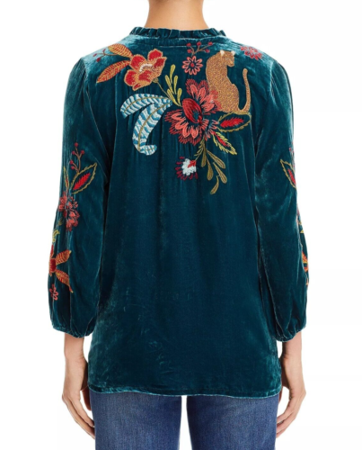 Brandneu mit Etikett Johnny Was Isabella bestickte Samt Feldbluse Boho tief türkis XL 295 - Bild 4 von 8
