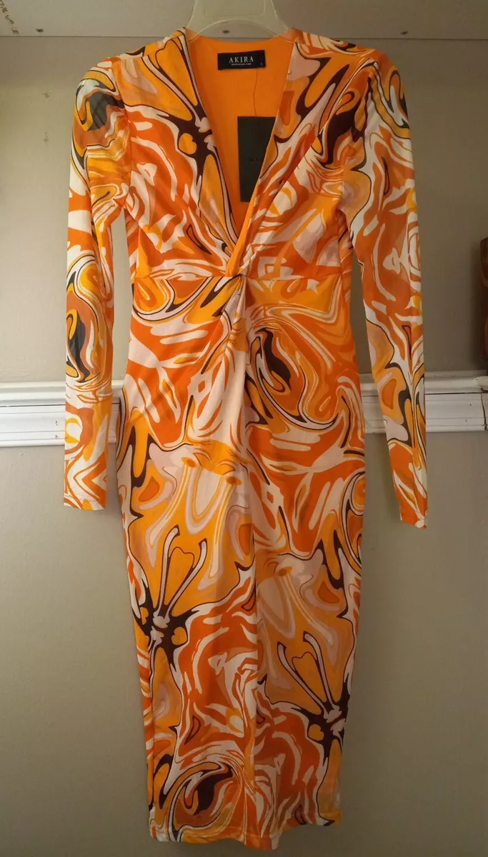 Akira Womens Mesh Swirl Print Midi Dress Size Small