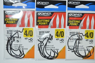 3 packs owner cutting point hook extra wide gap plus 4/0 5139-141 black chrome