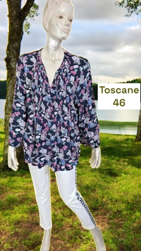 Blouse Toscane Taille 44 - Manches 3/4, Noir Et Gris, Style Tunique Rock
