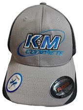 K&M Concrete Men’s Baseball Cap Hat L-XL Flex Fit Gray 6-Panel Blue Embroidery