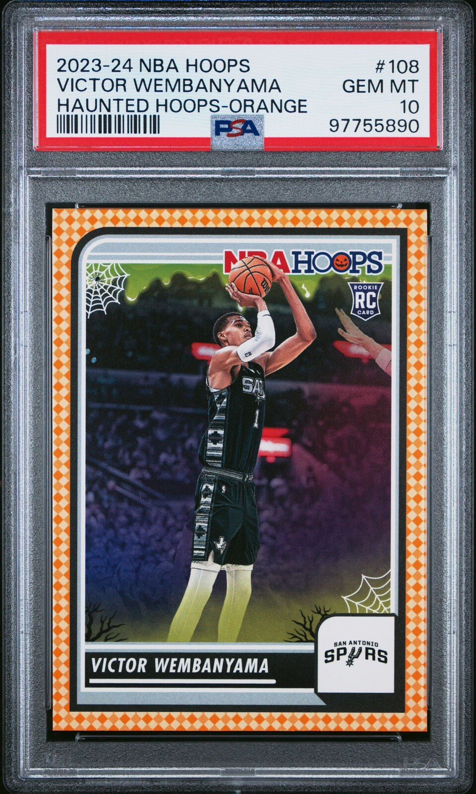 Victor Wembanyama 2023-24 NBA Hoops Haunted Hoops Orange RC #108 PSA 10 Gem Mint