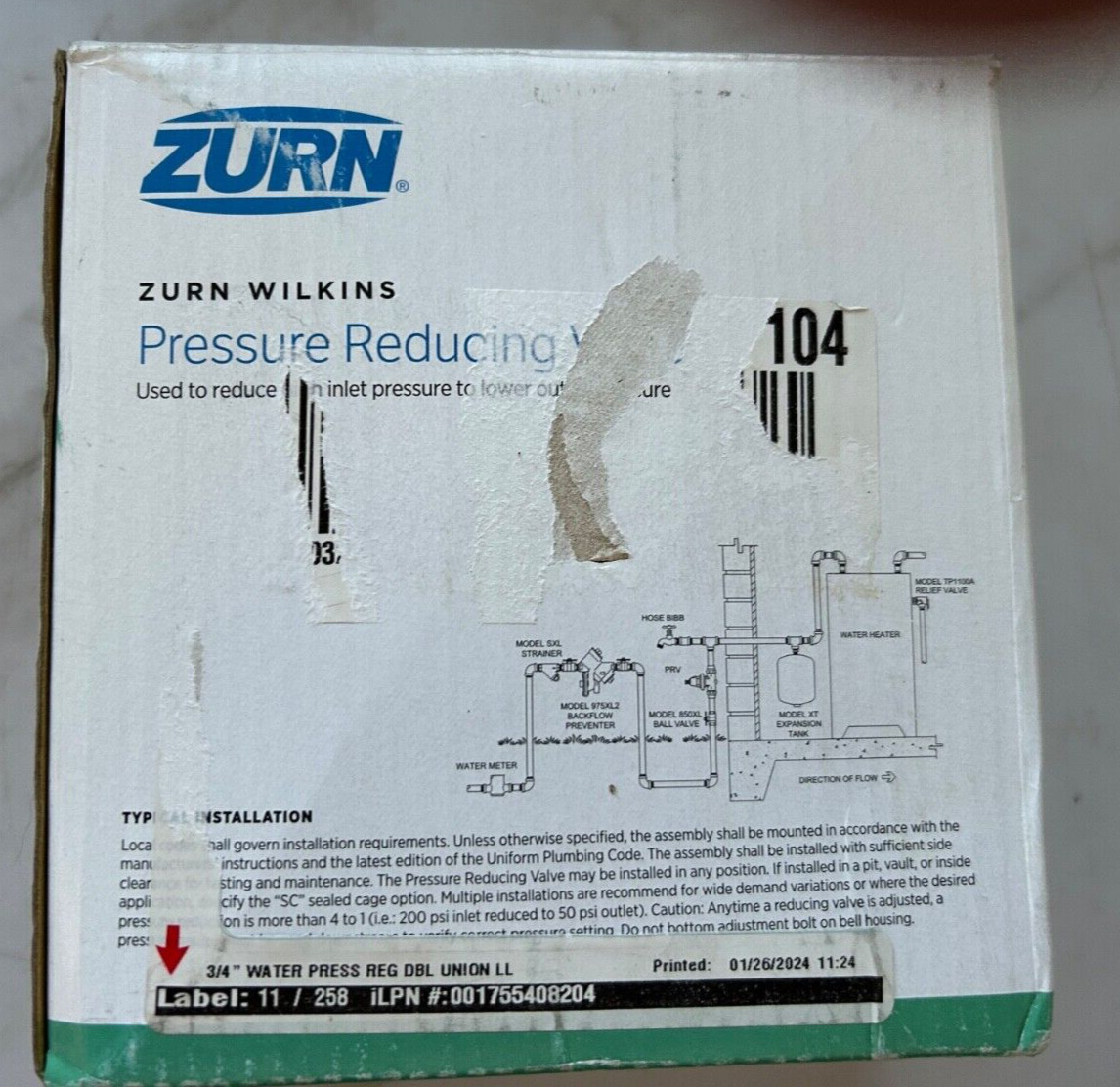 Zurn 3/4" 70XLDU Pressure Reducing Valve UPC 612052076461
