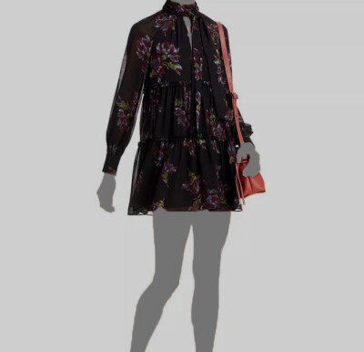 $395 Cinq à Sept Womens Black Floral Long Sleeve Self-Tie Neck Mini Dress Size 2