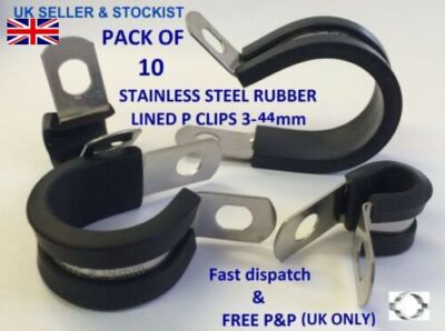 10 Stück GUMMIERTE P-CLIPS EDELSTAHL **WÄHLEN SIE IHRE GRÖSSE** 