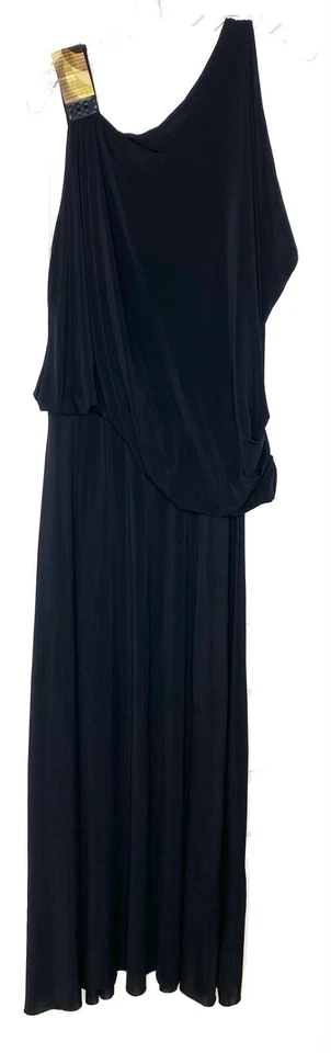 Victor Dzenk 黑色球衣弹力垂褶希腊长裙 M 木质树脂皮革 — 第 2/4 张图片