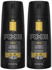 Axe Gold Oud Wood and Dark Vanilla Deodorant Body Spray 4.0 oz Pack of 2 