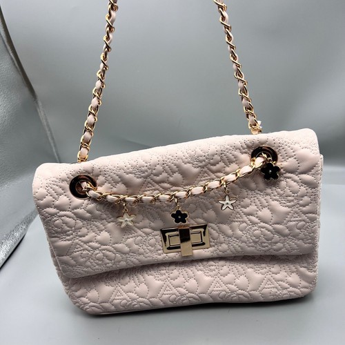 Aldo Abire Womens Pink Quilted Crossbody Bag with Charms Golden Chain Hardware - Picture 2 of 16