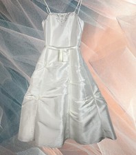 Mary's Bridal White Satin Flower Girl Dress Beads Pearls Communion Dress size 10