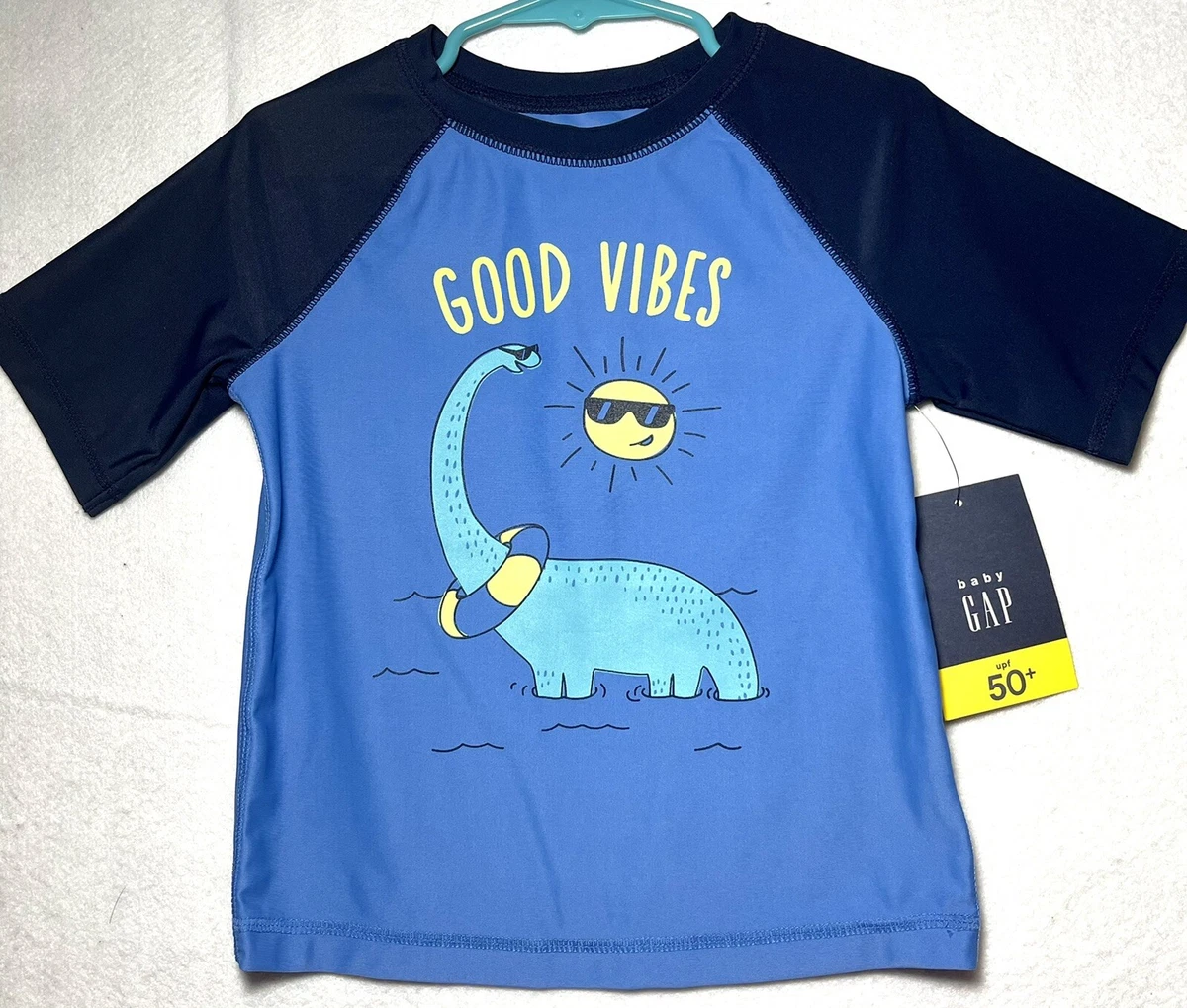 GAP Swim Wear Boys Shirt UPF 50 Dinosaur Good Vibes Size 3 Years Blue New W Tag