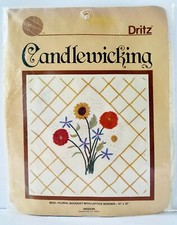 Vintage Dritz Candlewicking Kit Floral Bouquet With Lattice Border 12" x 12"