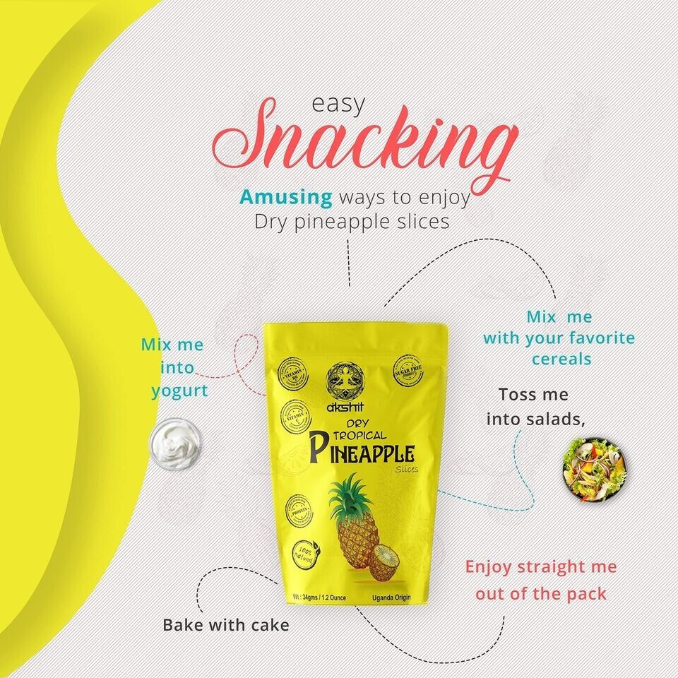 Dried Pineapple, Unsweetened Pineapple Chunks, Dried Fruit Snack, 6Pck