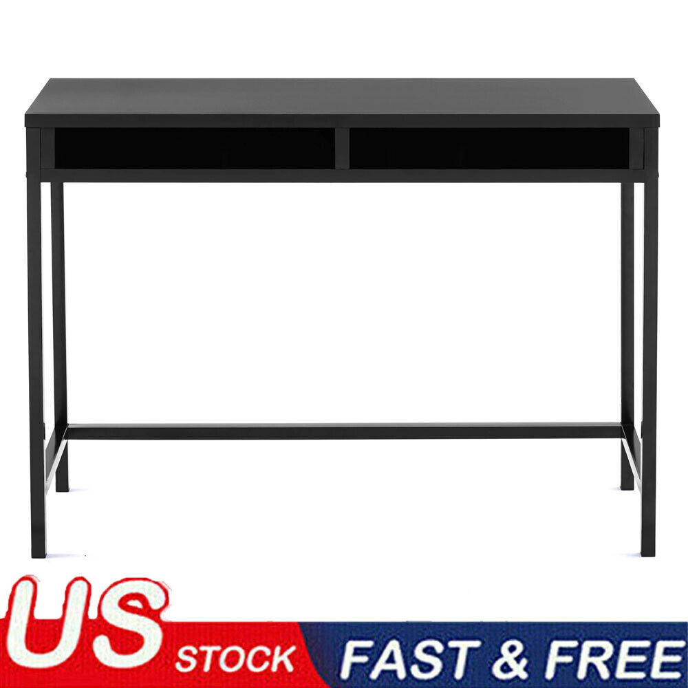 Modern Computer Desk with Metal Frame and 2 Open Storage Shelves for Home Office Use US-image