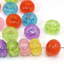 50 Mixed Color Crackle Acrylic Rondelle Spacer Beads 14mm With Big Hole 5mm