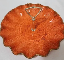 Vintage California Style #277 Atomic Orange Serving Dish w/Gold Edge&Handle