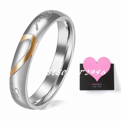 Stainless Steel ''Real Love'' Heart Couples Ring Promise Engagement Wedding Band