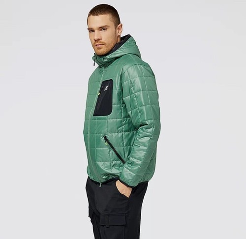 Mens New Balance All Terrain Hooded Puffer Winter Jacket Coat Green Size Small - Picture 3 of 4