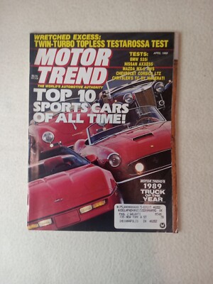 MOTOR TREND magazine, April 1989, Top 10 Sports Cars, T O Y, sealed