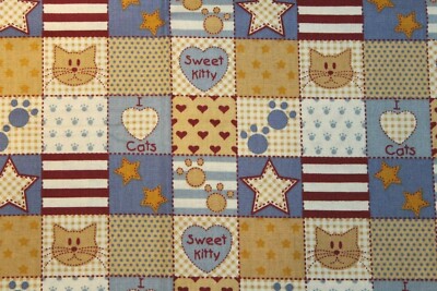Sewing Fabric quilt Cotton quilting 44''x1/2yd Country Patchwork Quilt Kitty Cat