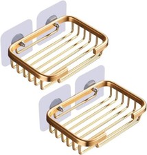 2Pcs Gold Soap Dish for Shower Creative Hanging Drain Rack,Self Adhesive Soap...