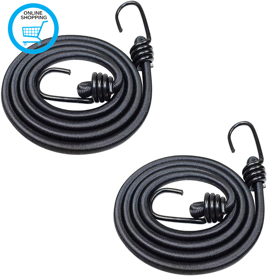 2Pcs 2M Bungee Cord with Hook Long Bungee Straps Heavy Duty Luggage Tie Downs Bl