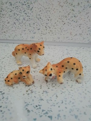 3 Miniatur Bone China Leopard Vintage Figuren NKK Japan Kitsch MCM skurril 
