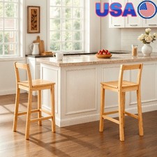 24" Counter Height Bar Stools Set of 2 Wood W/ Backrest Footrest Kitchen Seating