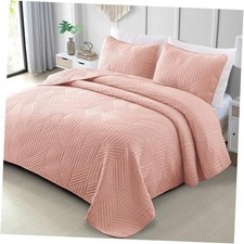 Ultrasonic Full Queen Quilt Bedding Set, Lightweight Blush Pink Bedspreads