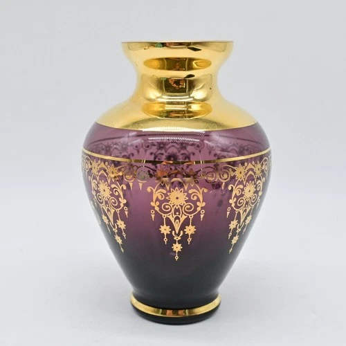 Ferro & Lazzarini Italian Murano Art Glass Vintage Vase - 5" tall - 24kt Gold