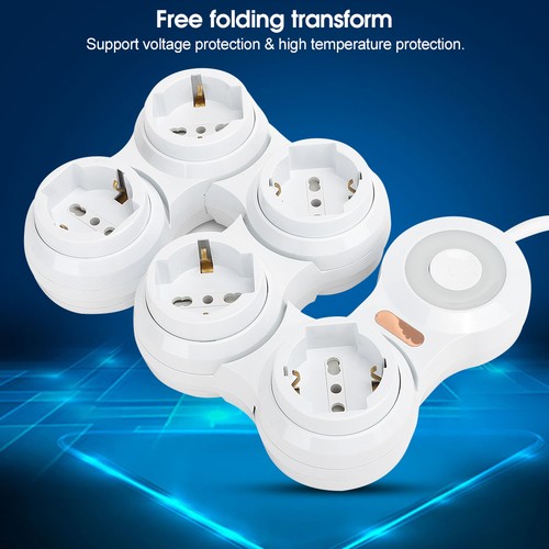 EU Plug 220V-250V Power Strip Deformation 5 Concave Jack 10A With Power Indi NEW - Afbeelding 8 van 12