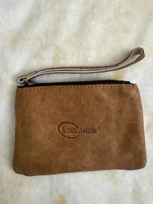 Ameri Leather Women BrownLeather Wristlet With Green Back, Gray Strap One Size