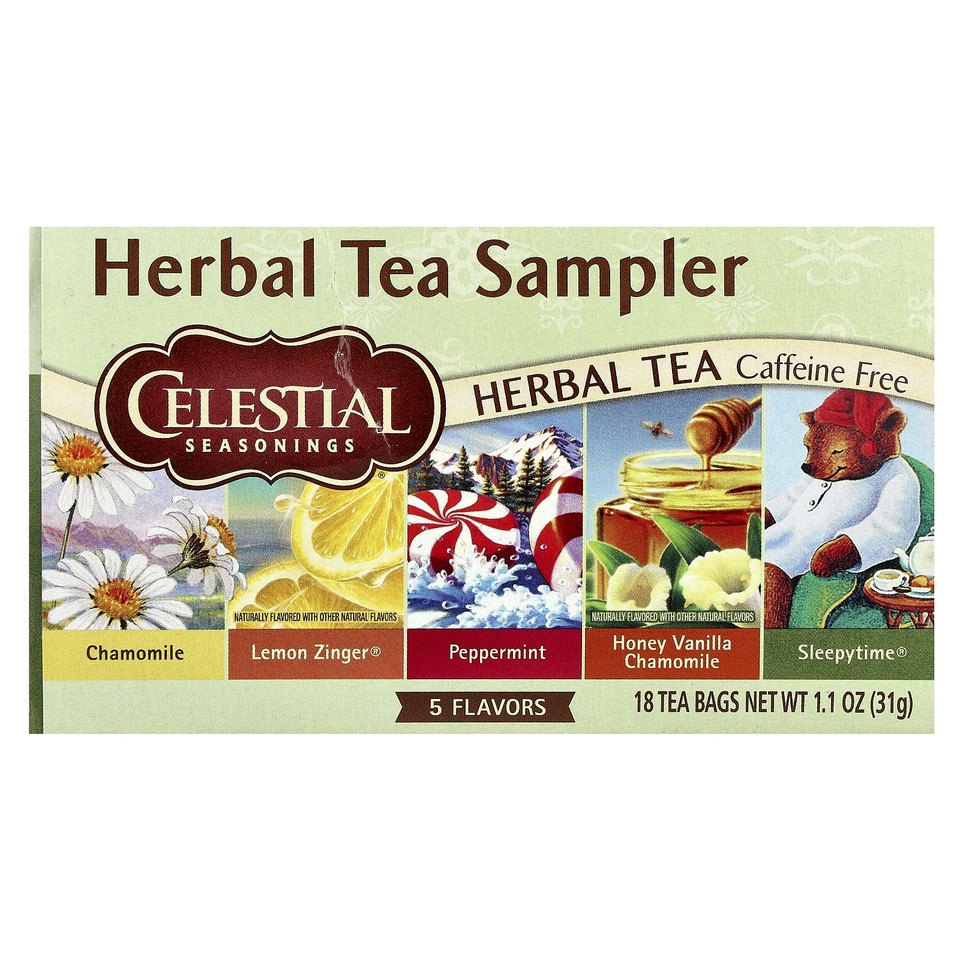 Herbal Tea Sampler, 5 Flavors, Caffeine Free, 18 Tea Bags, 1.1 oz (31 g)
