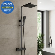 Modern Thermostatic Mixer Shower Set Square Black Finish Twin Head Exposed Valve