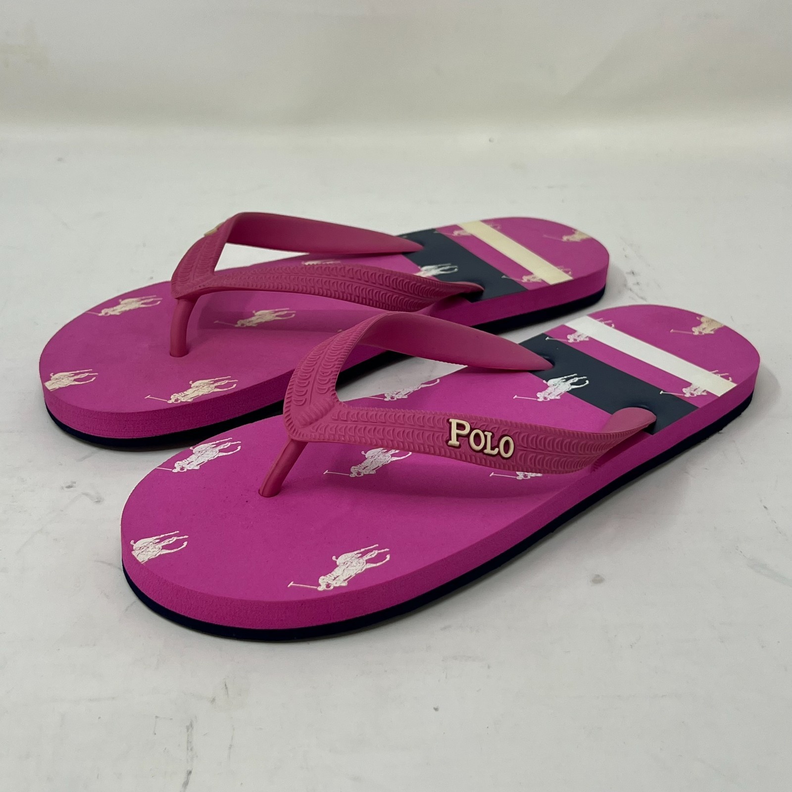 Polo Ralph Lauren Unisex Junior Flip Flop Pink/Ivory Pony Logo US Size 5 VTG NEW